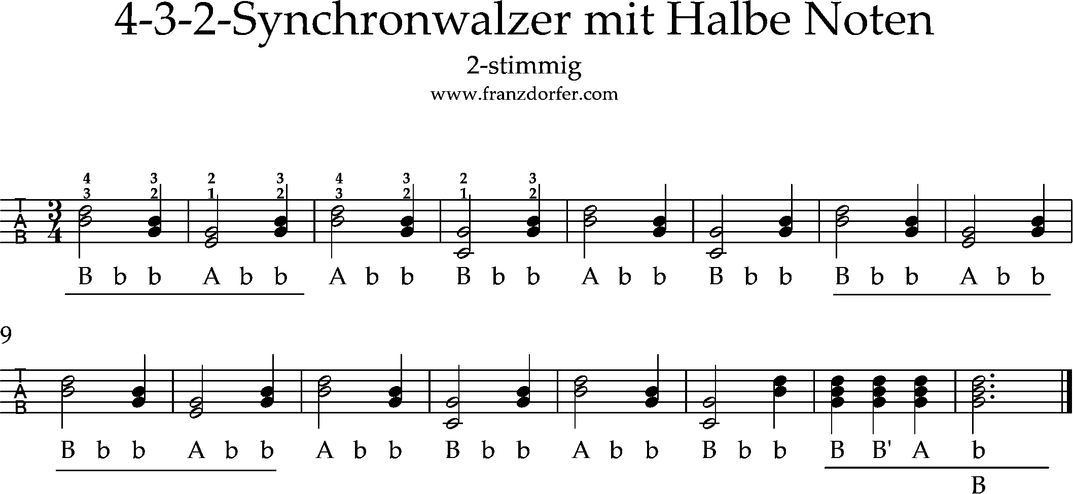 steirische lernen, , Walzer mit Halbenonoten, 2stimmiggriffschrift